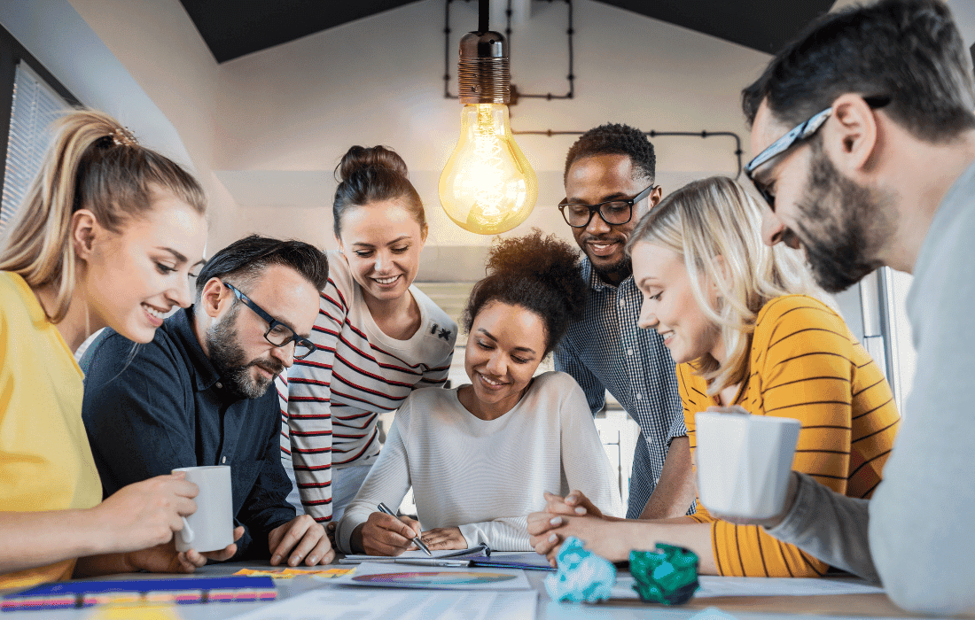 Employees working on a qualitative research